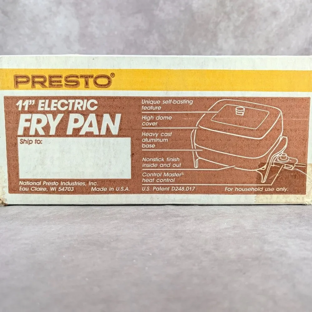 Vintage Presto 06612 11 Inch Electric Fry Pan Almond High Dome Cover Unused NOS